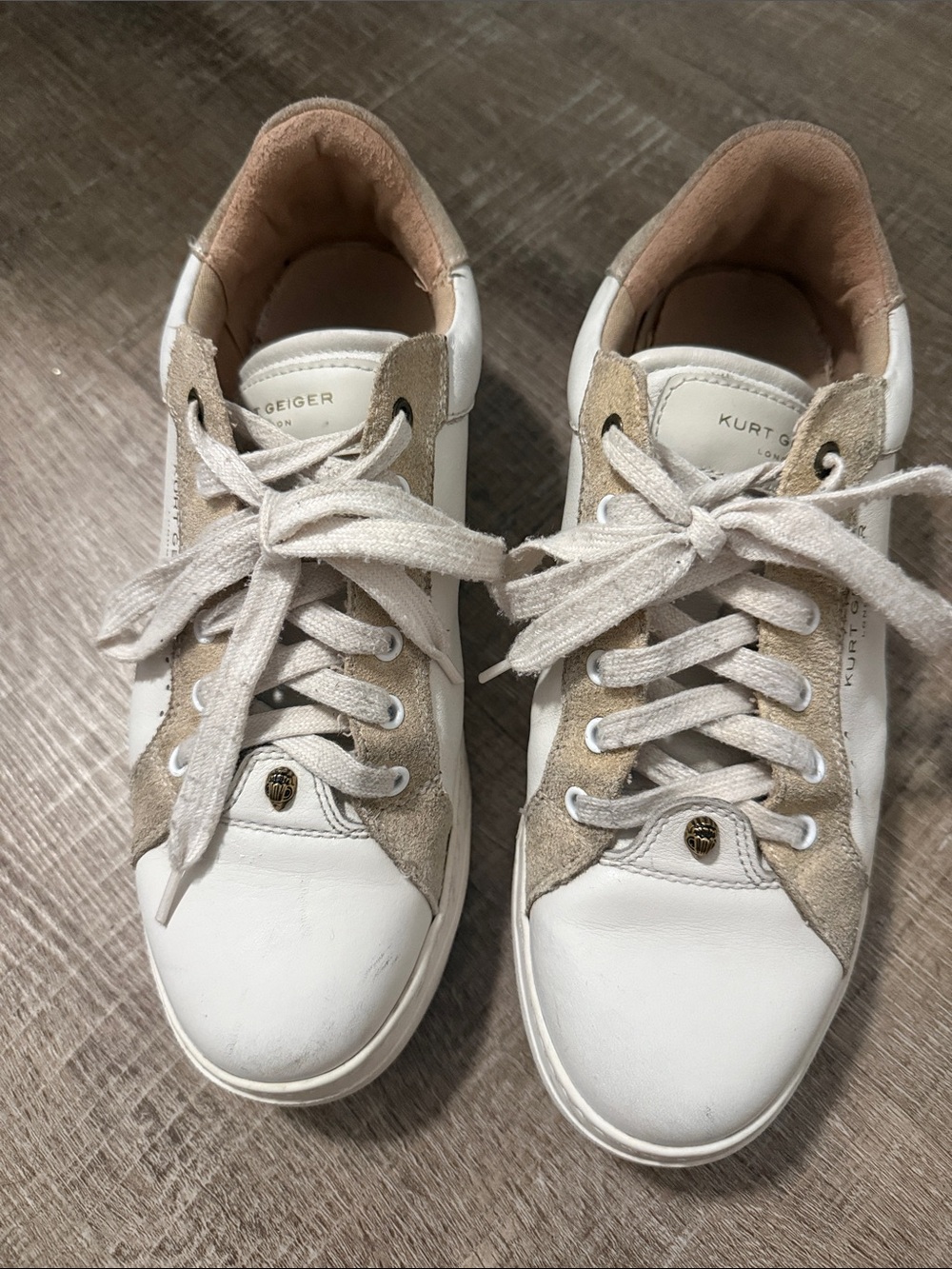 Kurt Geiger White and Beige Lace-Up Women's Sneakers